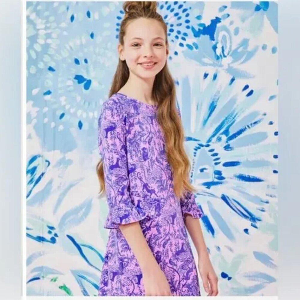 Lilly Pulitzer Girl UPF 50 Sophie Ruffle Dress Safari As I Can Sea Sz XL (12/14)